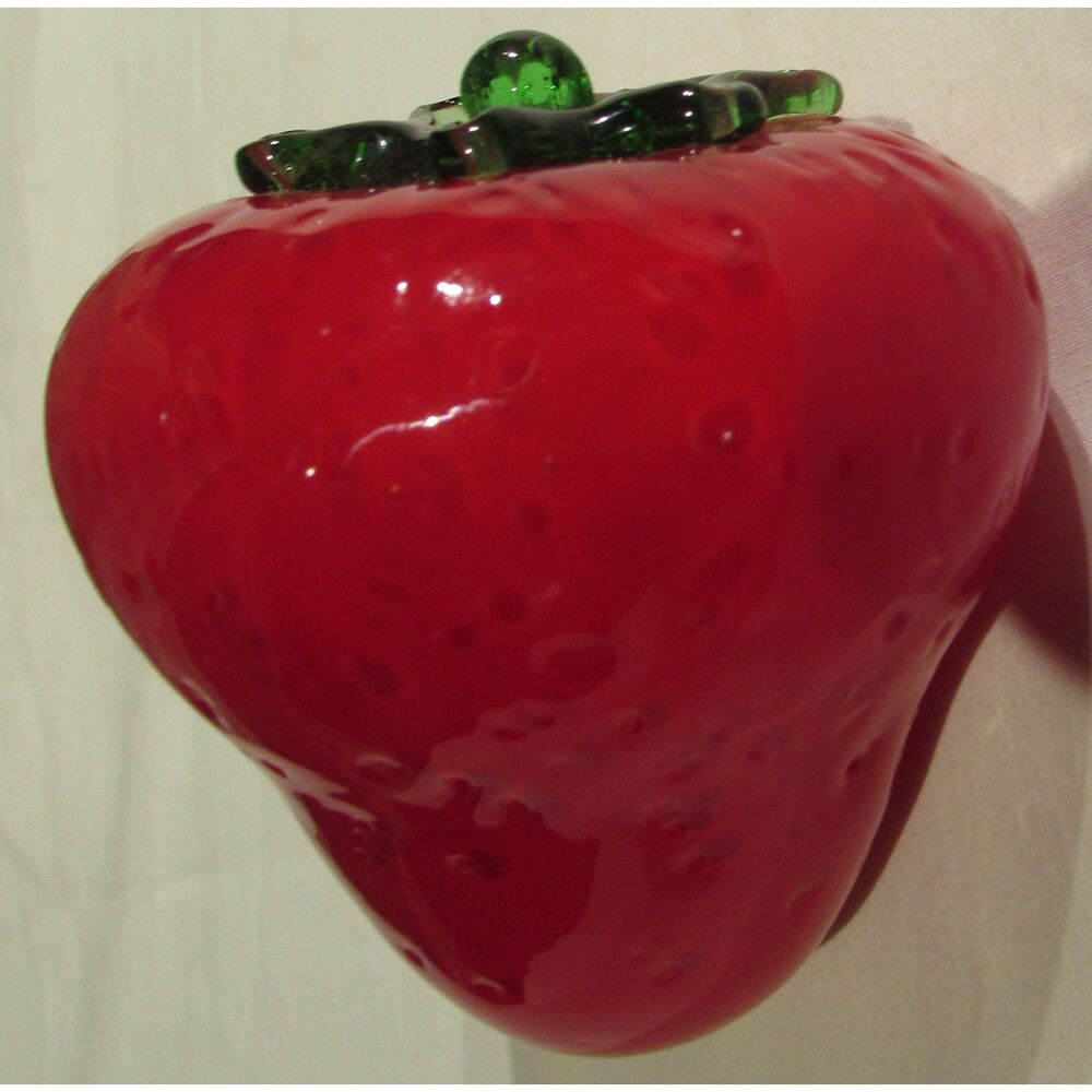 Glass Strawberry red fruit green stem home decor kitchen